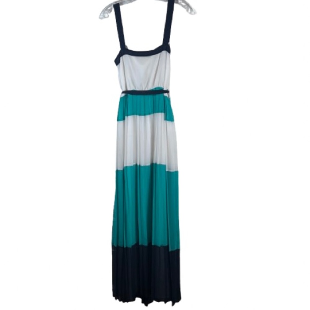 Banana Republic Milly Collection Maxi Dress Colorblock Blue Pleated Combo Size 4